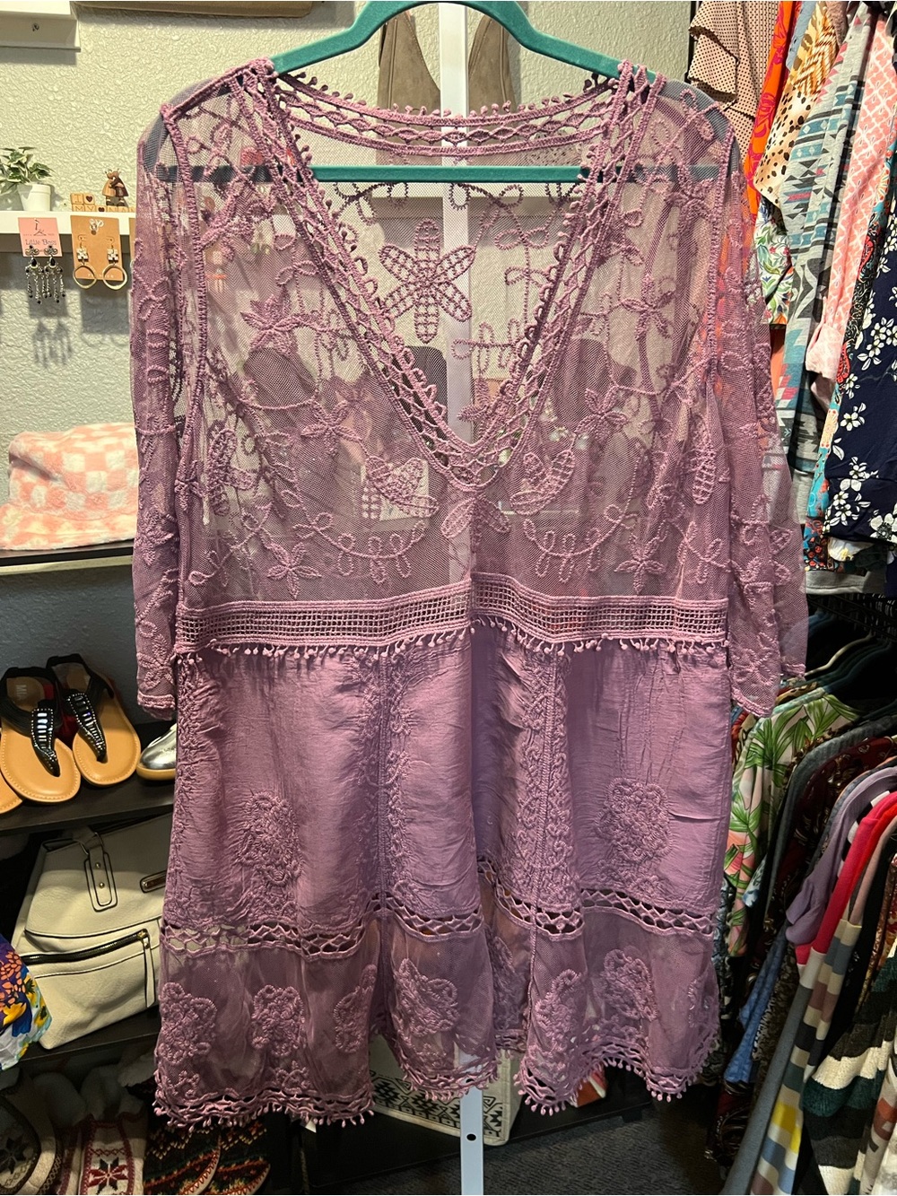 Lavender Embroidered Lace Tunic